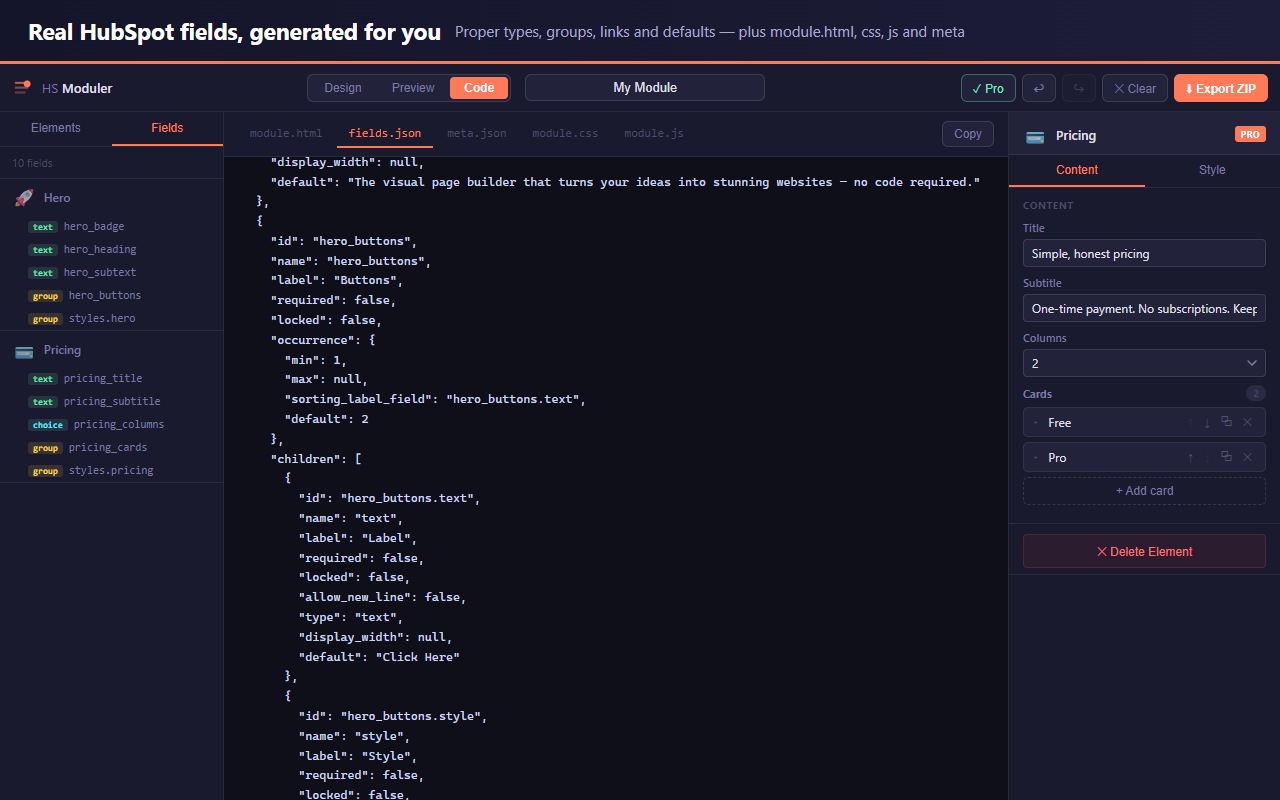 Generated fields.json