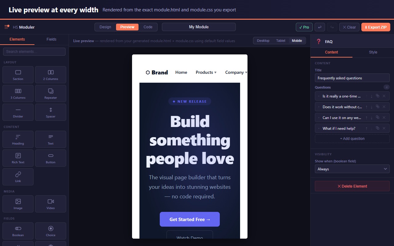 Mobile live preview