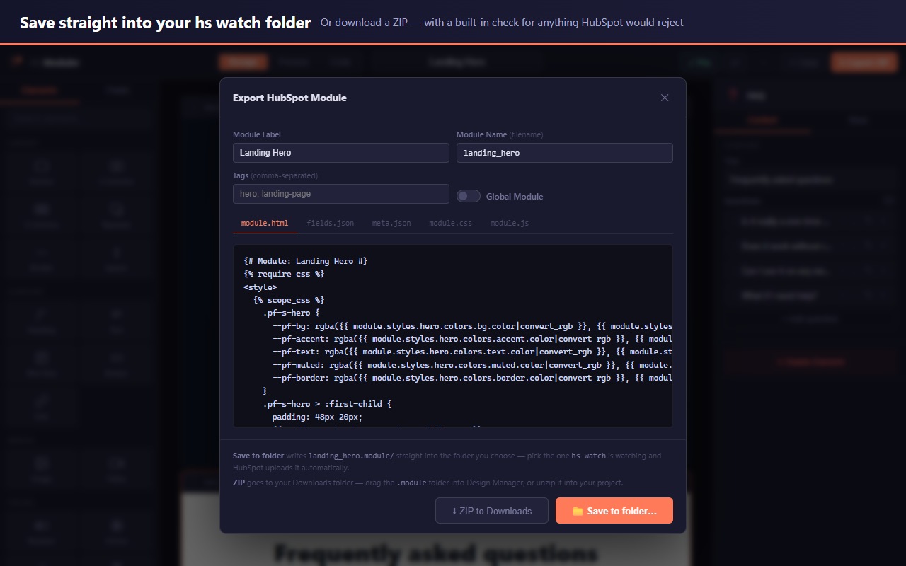 Export dialog